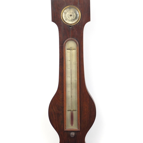724 - Mahogany banjo barometer by T.Rowley of Brighton, 106cm in length