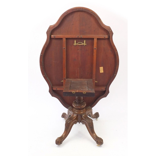 2005 - Victorian burr walnut tilt top table with shaped quartered veneered top, 70cm H x 136cm W x 98cm D