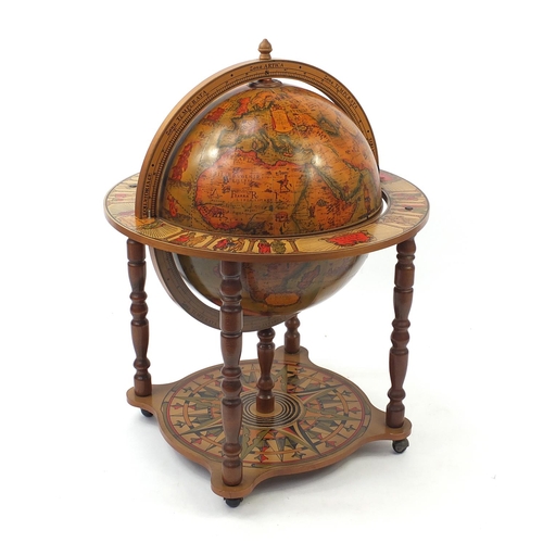 2019A - Decorative rotating globe drinks trolley, 95cm high x 69cm in diameter