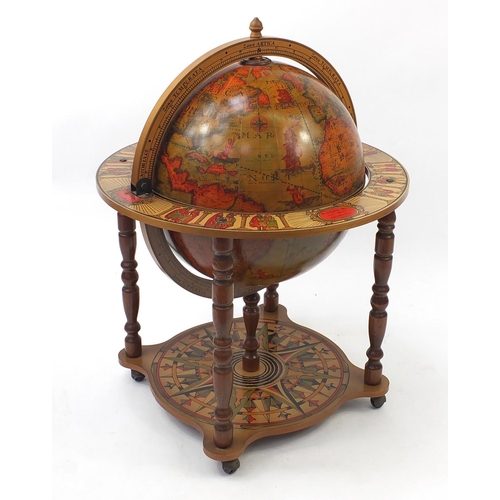 2019A - Decorative rotating globe drinks trolley, 95cm high x 69cm in diameter