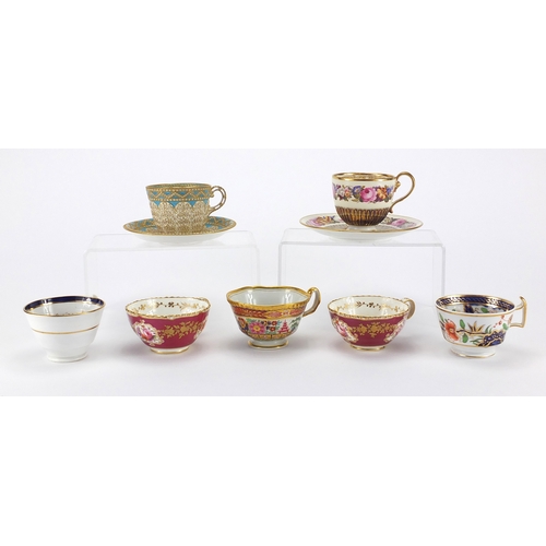461 - 19th century hand painted porcelain tea cups, including Chamberlains Worcester, Flight Barr, Mager a... 