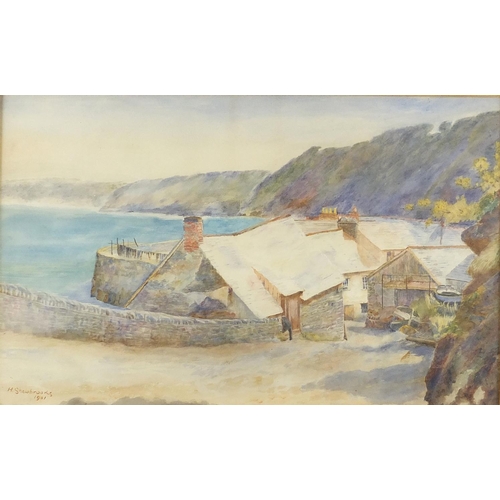 147 - H. Shewbrooks - Watercolour, titled Turnpike Road, Clovelly? mounted and framed, 38cm x 24cm