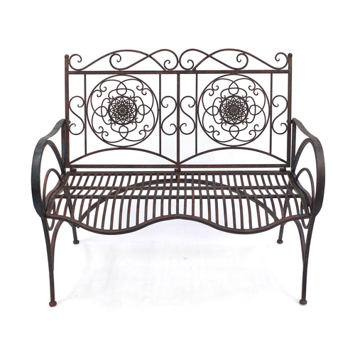 30 - Wrought iron garden bench, 98cm H x 110cm W x 50cm D
