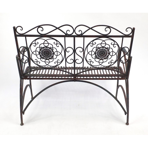 30 - Wrought iron garden bench, 98cm H x 110cm W x 50cm D