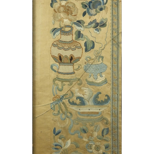 214 - Three Oriental Chinese silk embroideries, approximately 60cm length