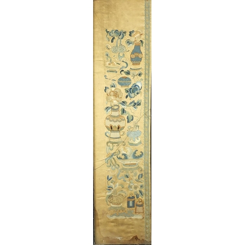 214 - Three Oriental Chinese silk embroideries, approximately 60cm length