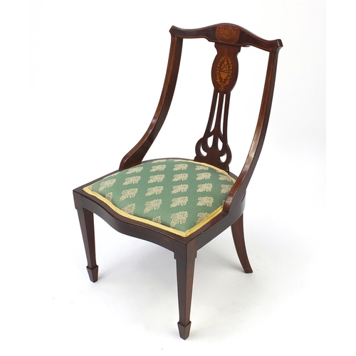 18 - Edwardian inlaid mahogany occasional chair, raised on tapering legs, 78cm high