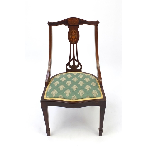 18 - Edwardian inlaid mahogany occasional chair, raised on tapering legs, 78cm high