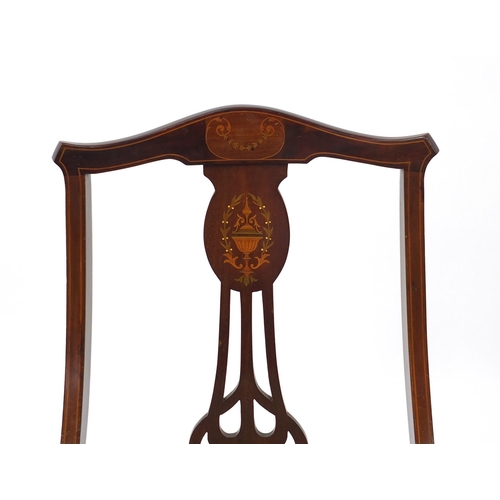 18 - Edwardian inlaid mahogany occasional chair, raised on tapering legs, 78cm high