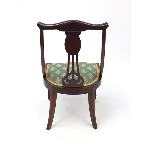 18 - Edwardian inlaid mahogany occasional chair, raised on tapering legs, 78cm high