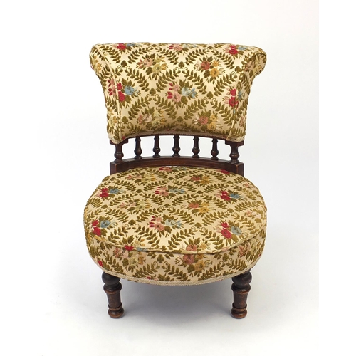 41 - Victorian mahogany framed bedroom chair with floral upholstery, 65cm high