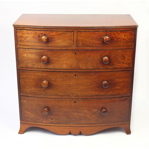 1 - Victorian mahogany bow front chest, fitted with two short above three long graduated drawers, 105cm ... 