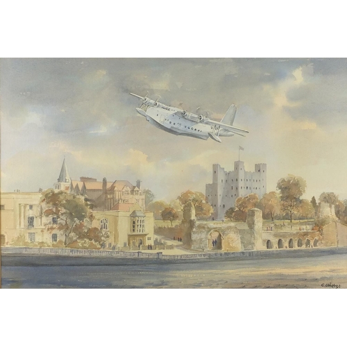 94 - Charles Clift - Watercolour, Sunderland plane, mounted and framed, 48cm x 32cm