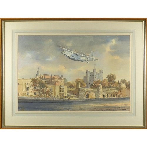 94 - Charles Clift - Watercolour, Sunderland plane, mounted and framed, 48cm x 32cm