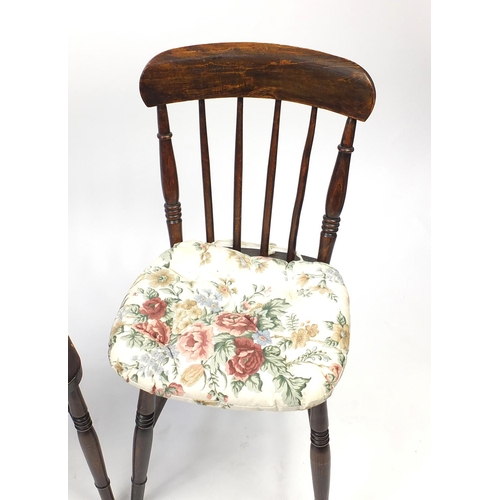 66 - Antique tub chair with cane seat and a pair of oak stick back occasional chairs