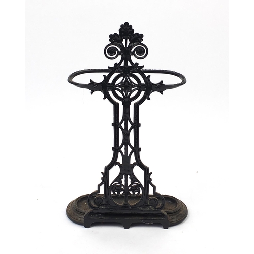 42 - Black painted cast iron stick stand, 75cm high