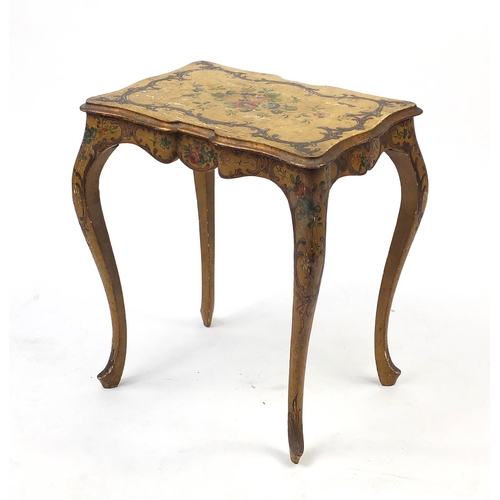 99 - French hand painted shabby chic occasional table raised on cabriole legs, 64cm H x 56cm W x 39cm D