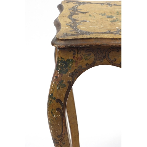 99 - French hand painted shabby chic occasional table raised on cabriole legs, 64cm H x 56cm W x 39cm D