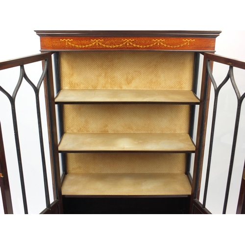 3 - Edwardian inlaid mahogany china cabinet raised on cabriole legs, 168cm H x 90cm W x 32cm D