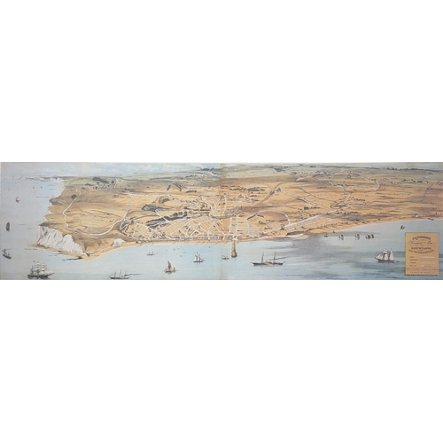 227 - S.L Johnsons printed panoramic map of Eastbourne and neighbourhood mounted and framed, 92cm x 26cm