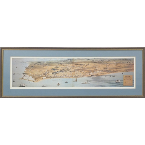 227 - S.L Johnsons printed panoramic map of Eastbourne and neighbourhood mounted and framed, 92cm x 26cm