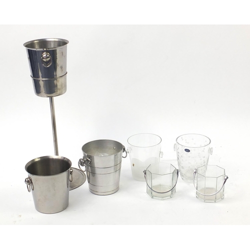 205 - Four glass ice buckets including a Royal Doulton example and three polished metal examples, one on s... 