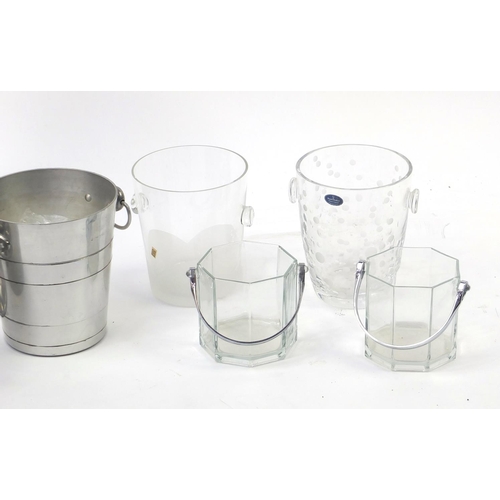 205 - Four glass ice buckets including a Royal Doulton example and three polished metal examples, one on s... 