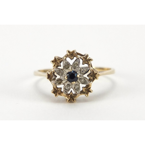 231 - 9ct gold sapphire and diamond ring, size M, approximate weight 1.4g