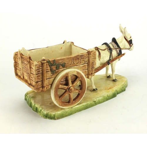 153 - Ceramic hand painted porcelain horse and cart, 29cm in Length