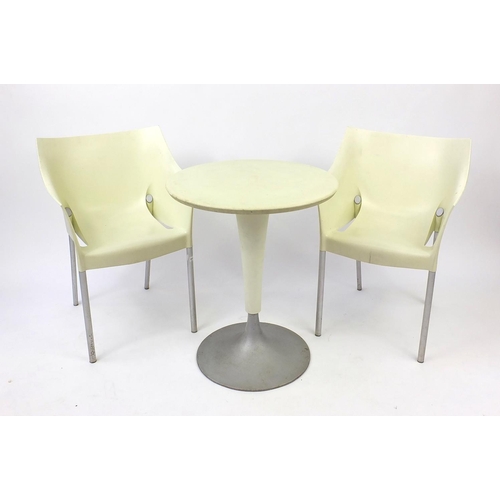 10 - Kartell table and two chairs by Philippe Starck, the table 73cm High
