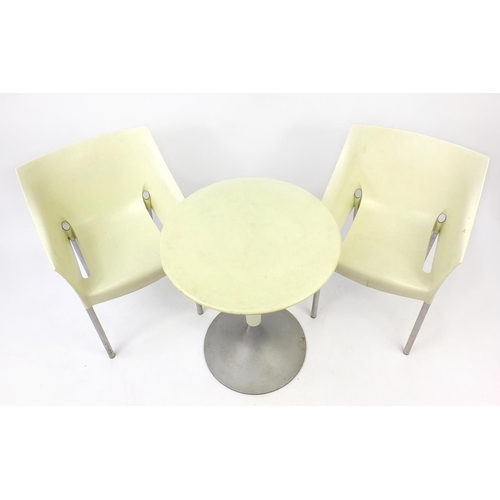 10 - Kartell table and two chairs by Philippe Starck, the table 73cm High