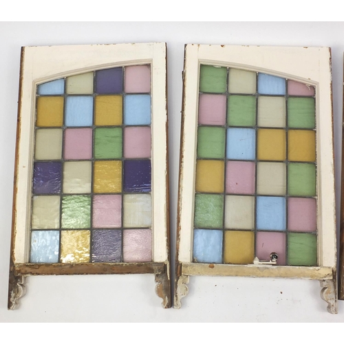 2073 - Four rectangular leaded stained glass panels, each 78cm x 48cm