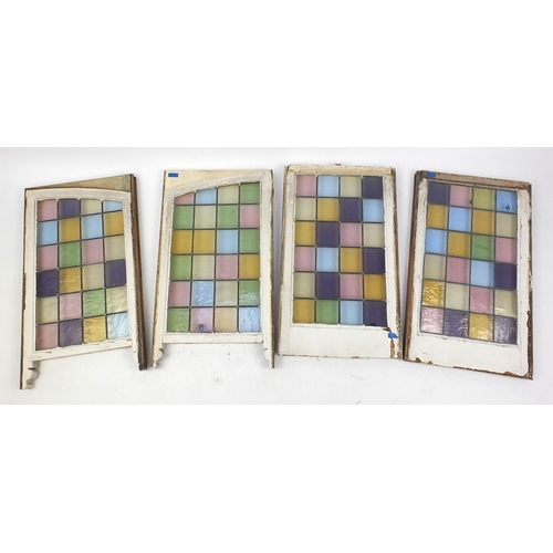 2073 - Four rectangular leaded stained glass panels, each 78cm x 48cm