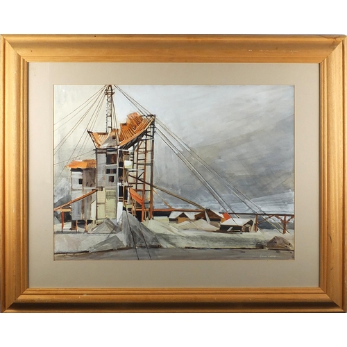 13 - Edna Lumb, watercolour, industrial scene, pine framed, 60cm x 43cm