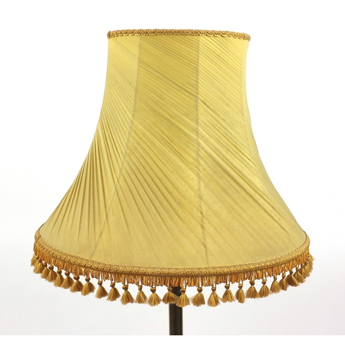 60 - Victorian brass standard lamp with lion paw feet, 152cm high