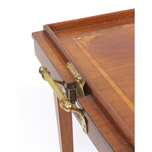 2037 - Victorian inlaid mahogany tray table with brass handles, 60cm H x 69cm W x 45cm D