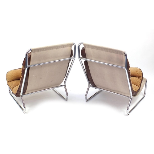 2049 - Pair of 1970's sling chairs with lift off cushion, each 93cm high