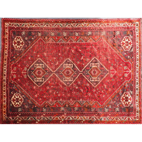 2071 - Rectangular Persian Hamadan rug, the central field having animals and floral motifs, within geometri... 