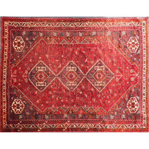 2071 - Rectangular Persian Hamadan rug, the central field having animals and floral motifs, within geometri... 