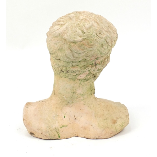 2062 - Reconstituted garden stoneware bust of a Roman, 40cm high