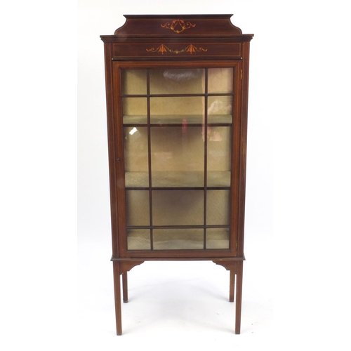 56 - Edwardian inlaid mahogany china cabinet, 145cm H x 61cm W x 30cm D