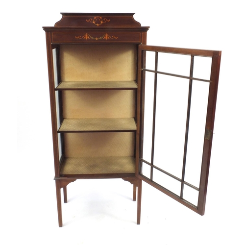 56 - Edwardian inlaid mahogany china cabinet, 145cm H x 61cm W x 30cm D