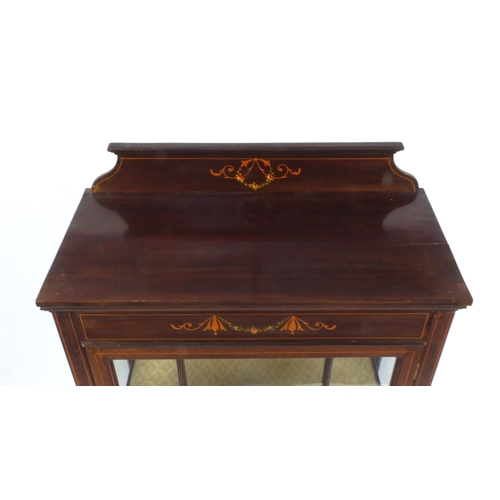 56 - Edwardian inlaid mahogany china cabinet, 145cm H x 61cm W x 30cm D
