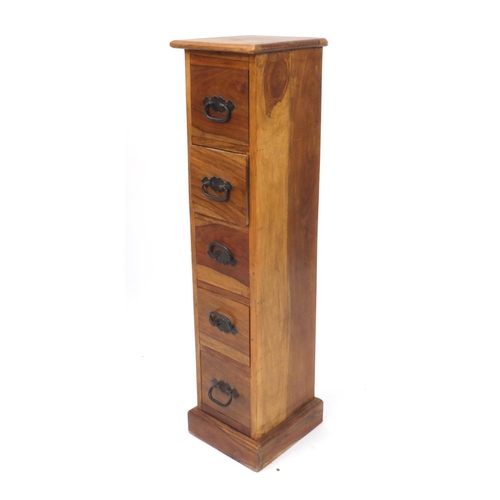 65 - Mexican pine tall five drawer chest, 105cm H x 25cm W x 27cm D