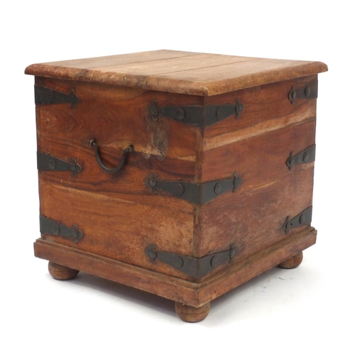 80 - Mexican pine storage box with hinged lid, 50cm H x 49cm W x 49cm D