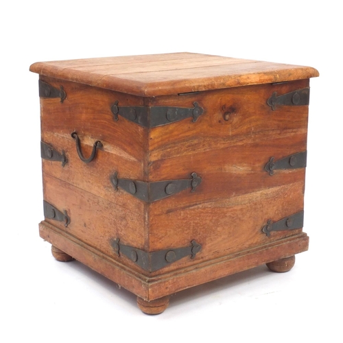 80 - Mexican pine storage box with hinged lid, 50cm H x 49cm W x 49cm D