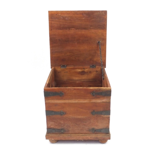 80 - Mexican pine storage box with hinged lid, 50cm H x 49cm W x 49cm D