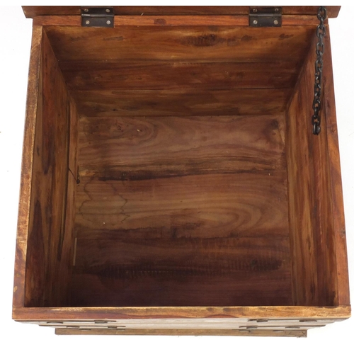 80 - Mexican pine storage box with hinged lid, 50cm H x 49cm W x 49cm D