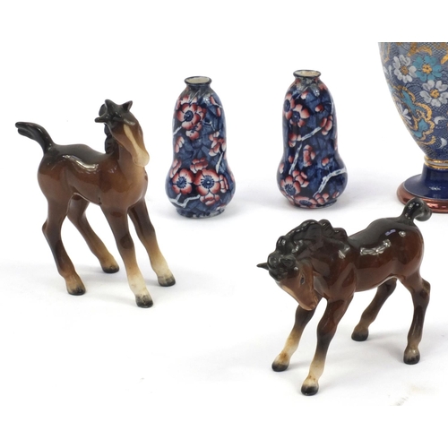 145 - Collectable china including Royal Doulton stoneware vase, hand painted hummel figures, Beswick horse... 