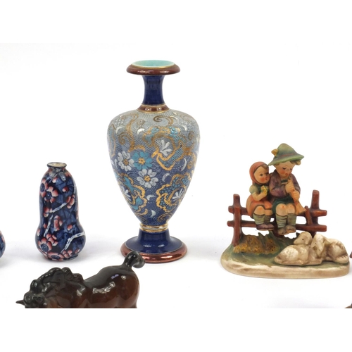 145 - Collectable china including Royal Doulton stoneware vase, hand painted hummel figures, Beswick horse... 